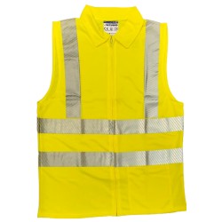 Warnweste gelb, elastischer Poloshirt-Stoff + Reisverschluss